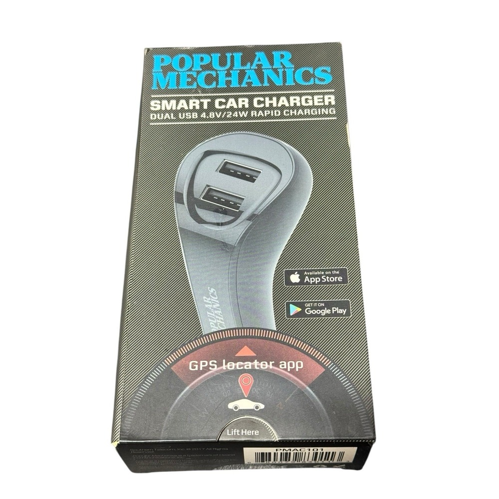 Popular Mechanics Smart Car Charger Dual USB Rapid Charging GPS Locator App